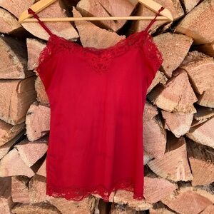 Y2K Small‎ Layer Red Lace Trim Cami Tank Top Under Shirt Coquette Vintage Retro